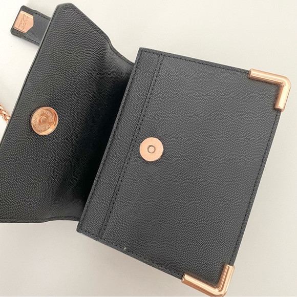 Aldo Women's Micro Mini Black Top Handle Crossbody Bag Rose Gold Chain Strap - Picture 7 of 14